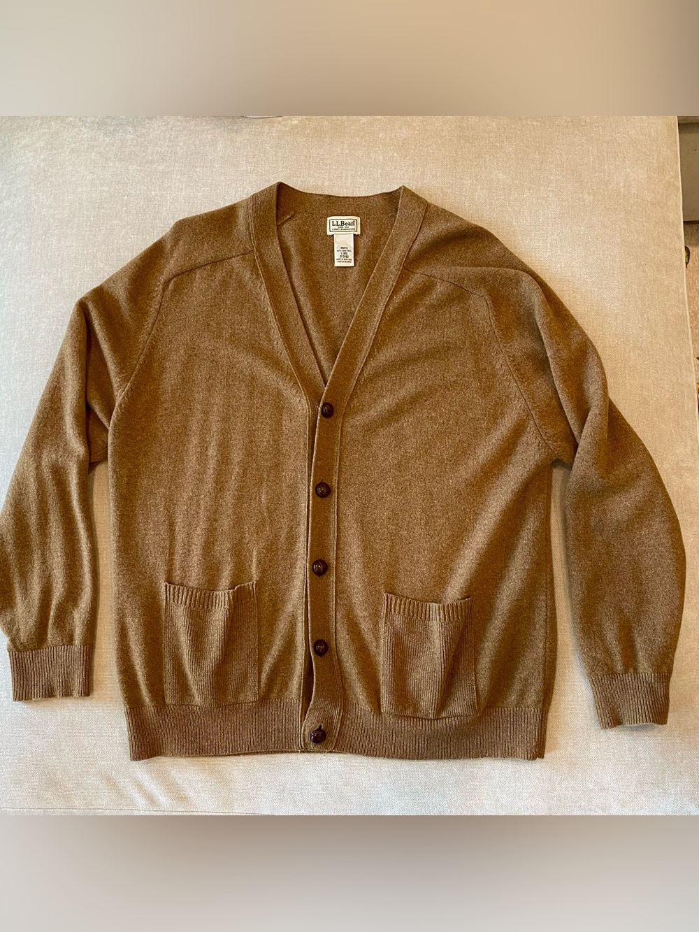 L.L. Bean Men's Lambswool Cardigan - Camel Brown